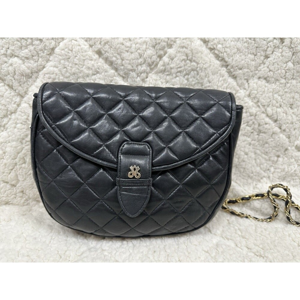 Jay Herbert New York vintage quilted black leather chain purse crossbody bag - Picture 2 of 13